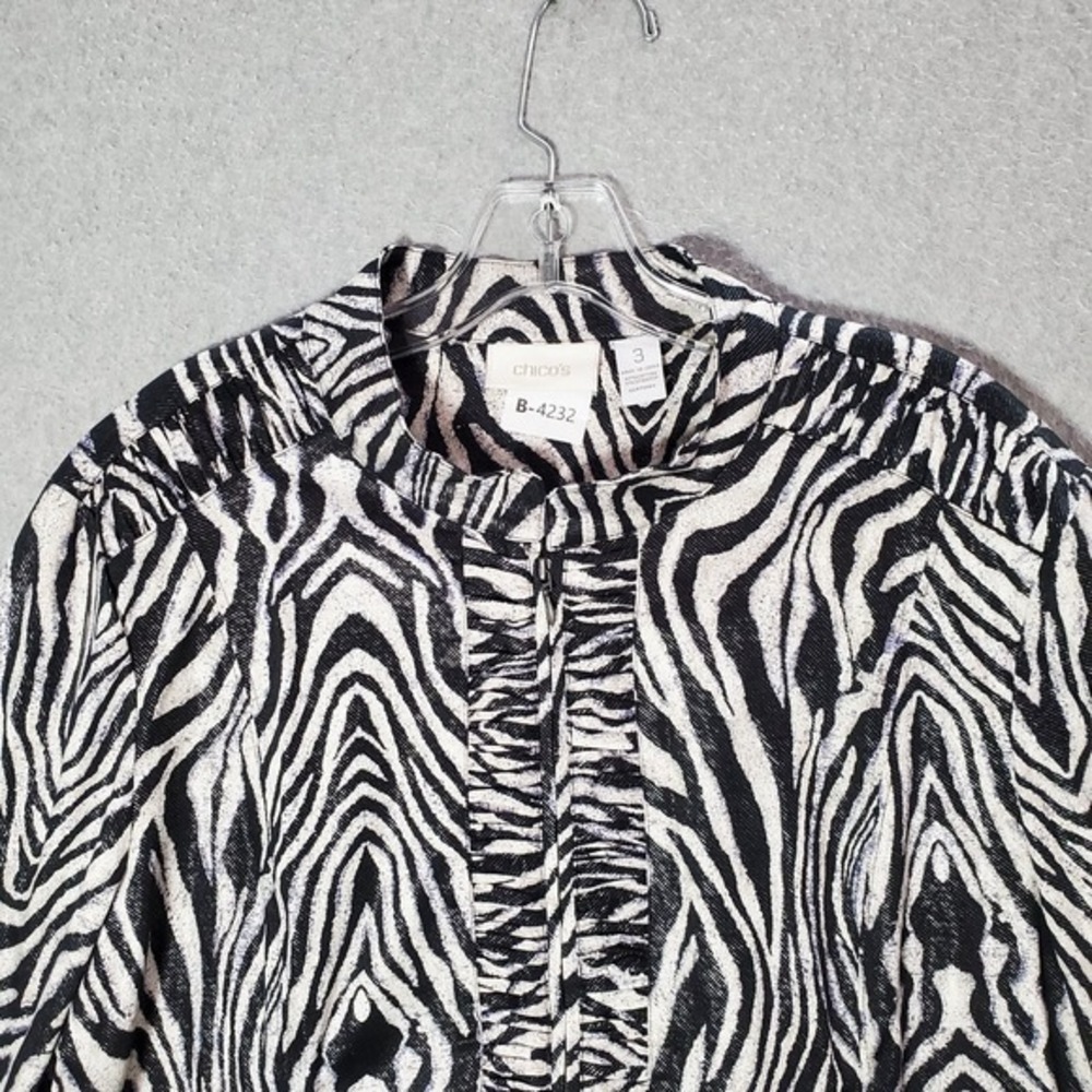 Chico's Women Jacket 3 Black Zebra Print Full Zip Long Sleeve